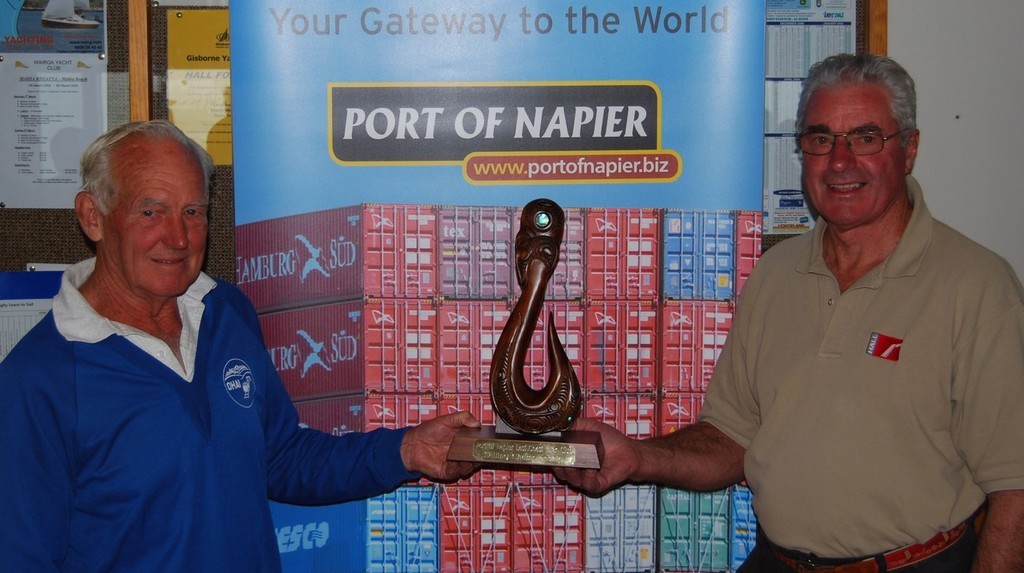 Gisborne Yacht Club Commodore Wesley Franks (right) receives the 2008 Port of Napier East Coast Inter-club Championships Trophy from Race Officer Graham Wallen. Graeme was an inaugural member of both Wairoa and Gisborne Yacht Clubs and sailed many regattas in Napier. - Port of Napier Class & Inter-club Championships © Gisborne YC Gisborne YC